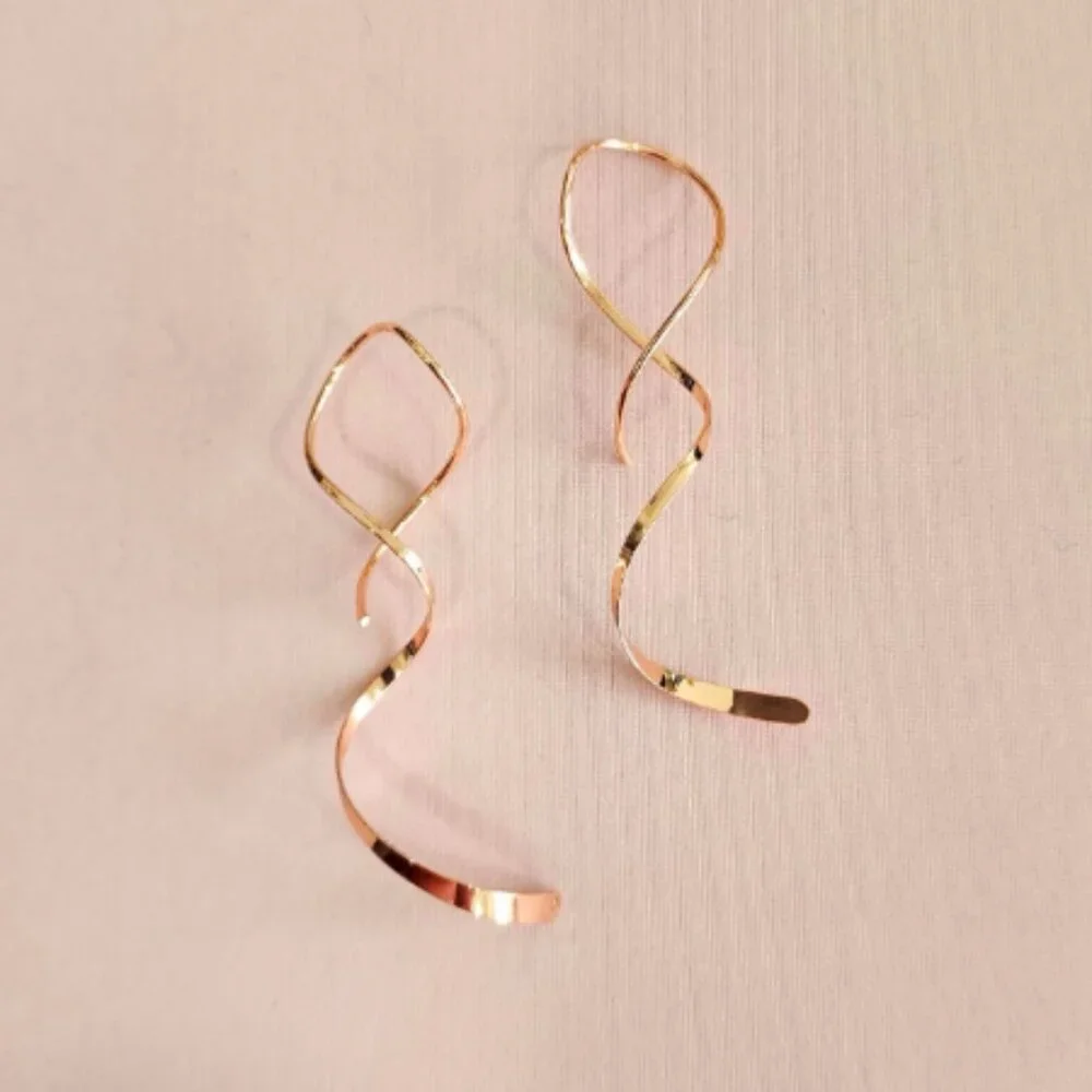 14K Gold Plated Spiral Dangle Earrings - Picture 3 of 5